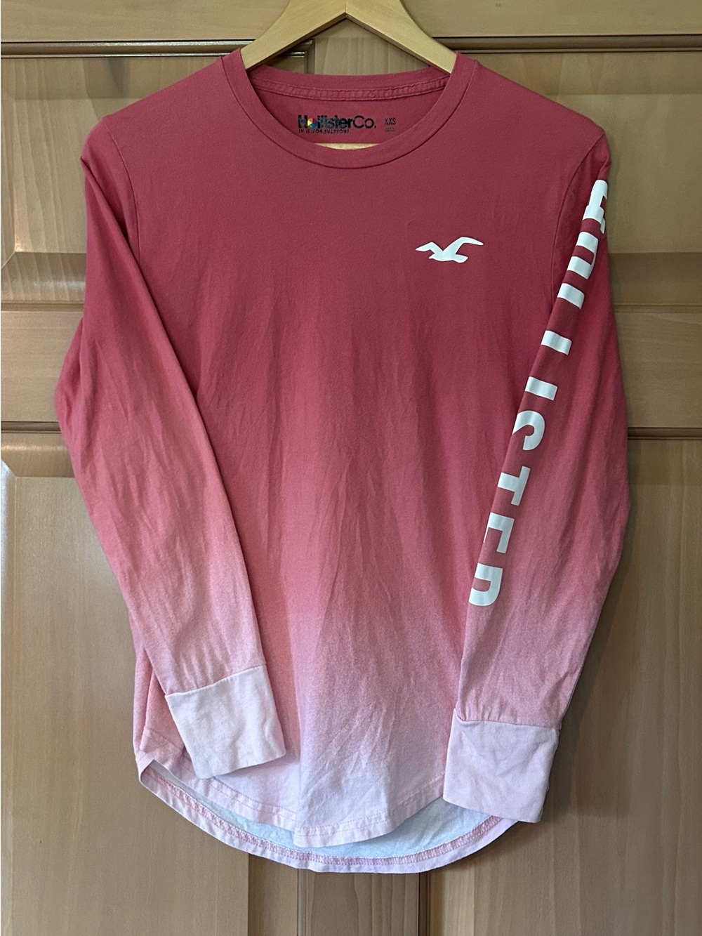 Hollister Co. Pink Ombré Graphic Long Sleeve Shirt XXS Y2K Dip Dye